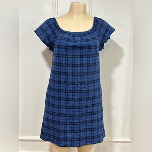 Madewell Blue Black Plaid Off The Shoulder Dress size 6